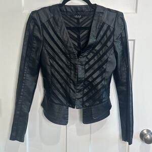 AKIRA Faux Leather & Sheer Mesh Jacket Y2K Whimsey Romantic Goth Moto Biker Sz S